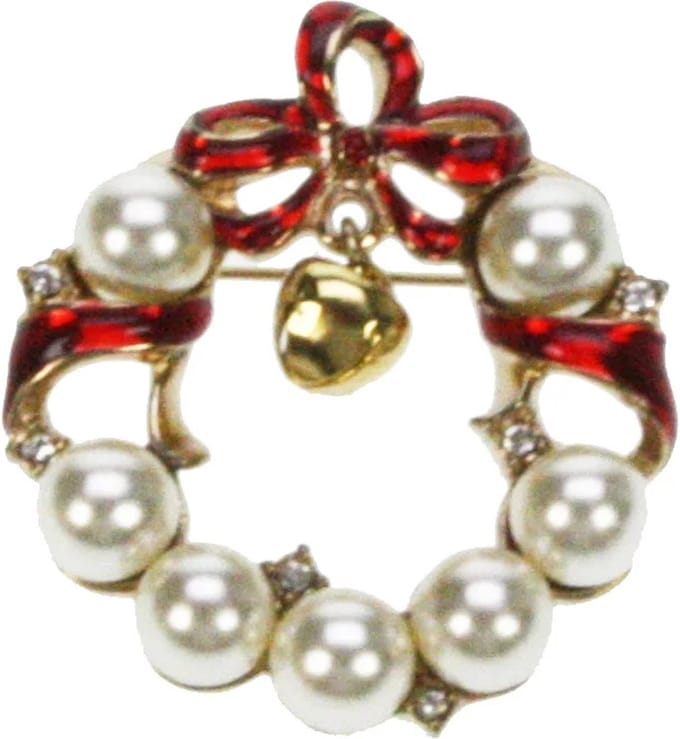 Broche Kerstkrans met strik/ parels Ø4cm