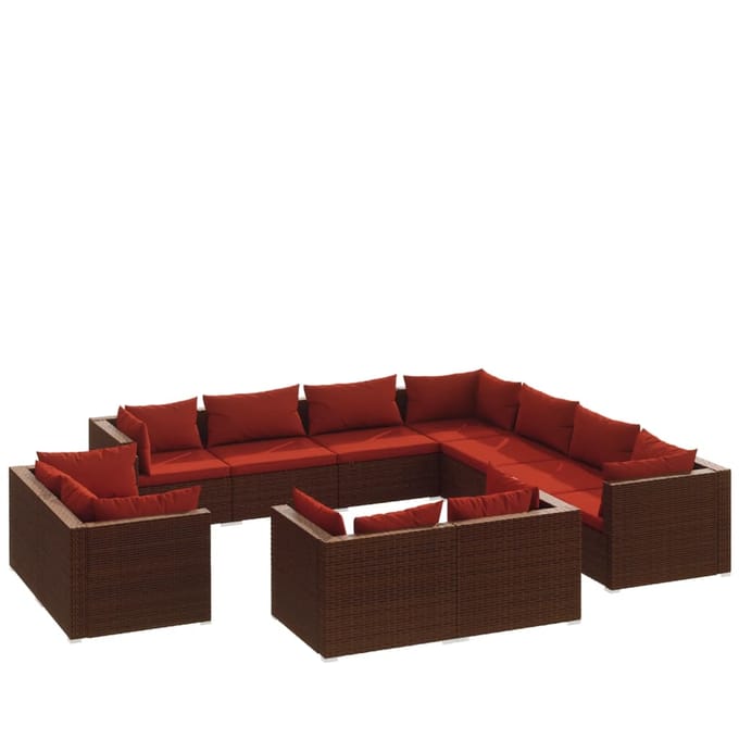 vidaXL - 11-delige - Loungeset - met - kussens - poly - rattan - bruin
