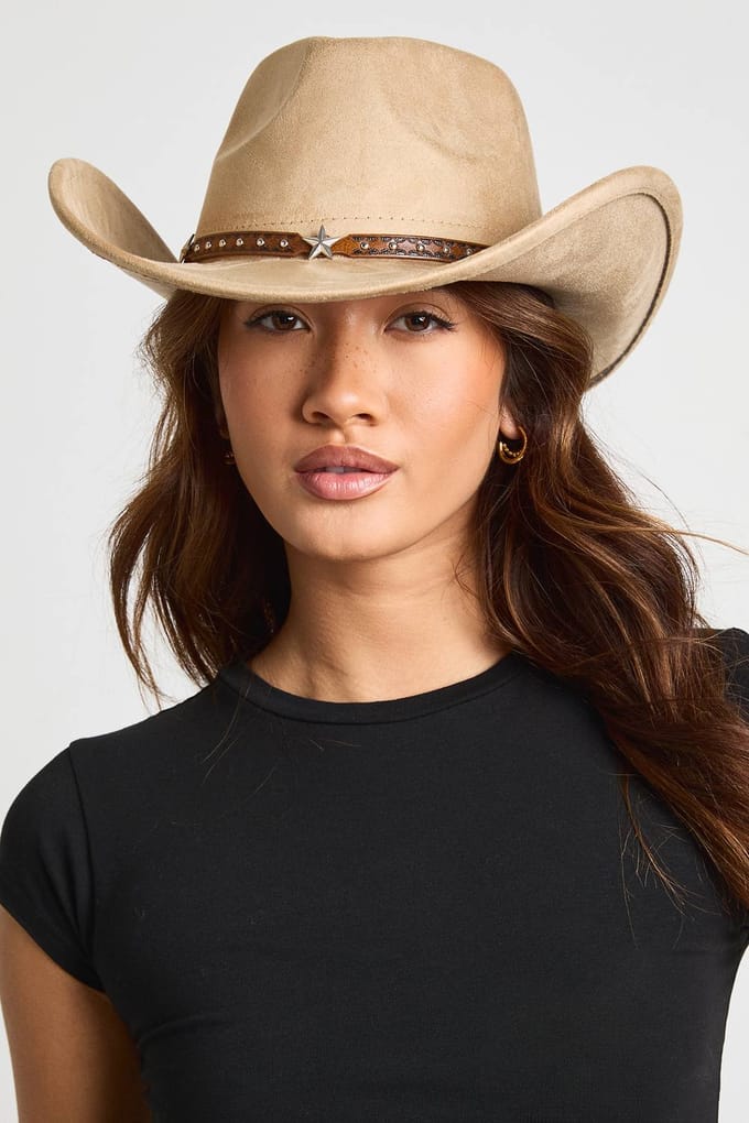boohoo Dames Western Cowboyhoed Met Sterren Trim | Tan