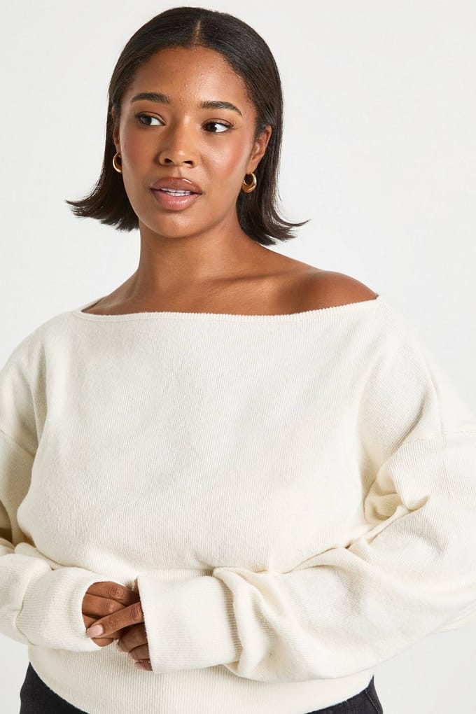boohoo Dames Plus loshangende schouderloze top | Creme | Maat: 48