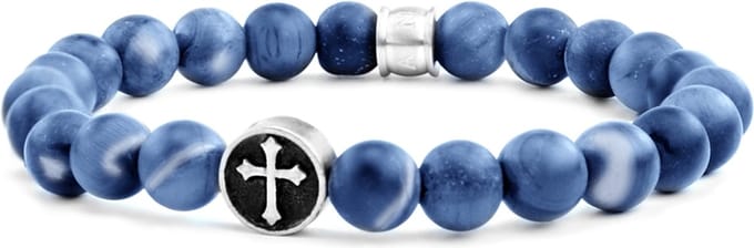 Frank 1967 Beads 7FB 0356 Natuurstenen armband - Kruis - 8 mm - Blauw
