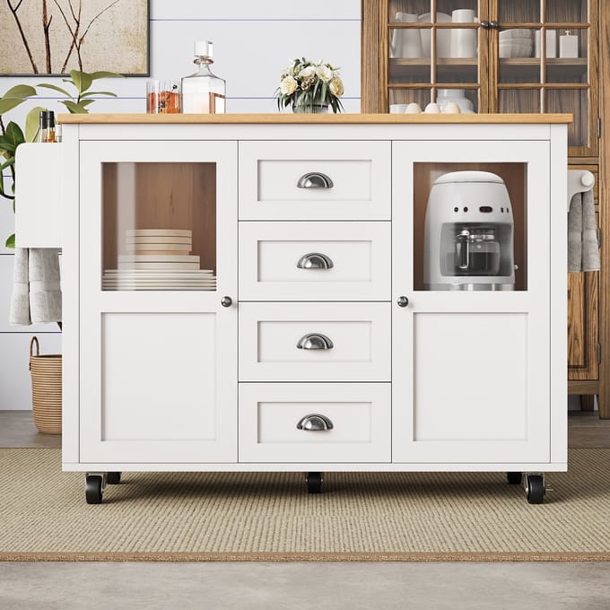MODFU - Keukeneiland - Uitklapbaar - Verrijdbaar - Modern - MDF En Metaal - Wit - 137,9 x 73 x 92,5 cm