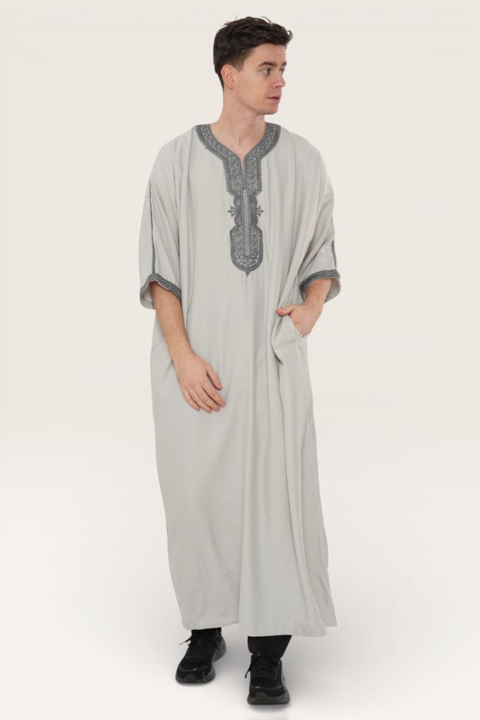 Heren grijze Marokkaanse Thobe gewaad Eid Djellaba Gandoura Jubba LFS-HM65