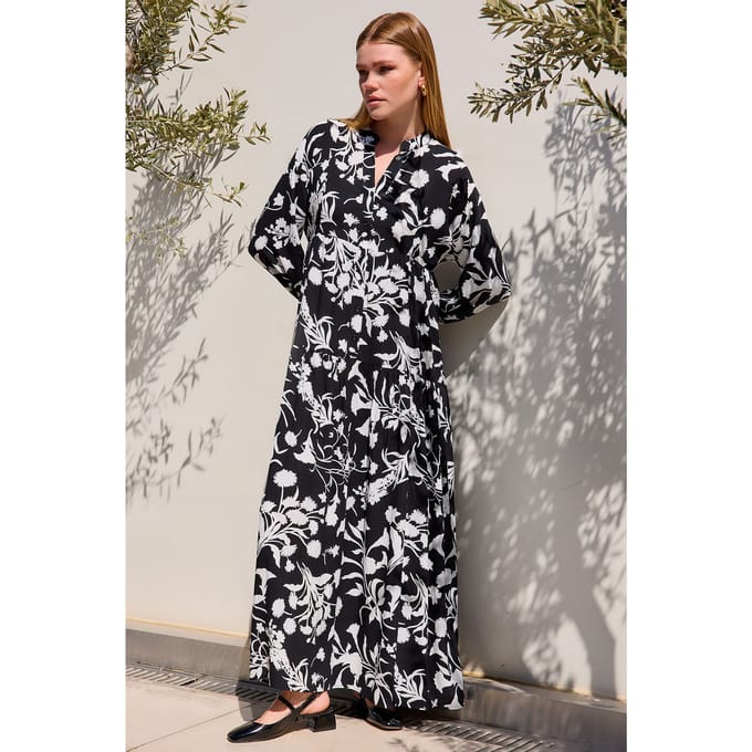 Geprinte V-Hals Maxi Jurk