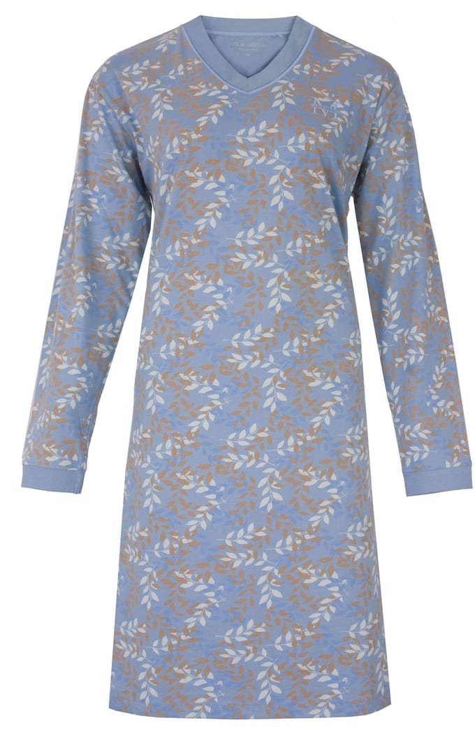Medaillon Dames Nachthemd - Lange Mouwen - Allover print - Blauw - Maat S