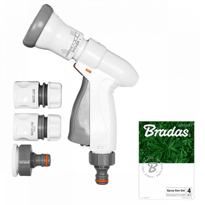 Bradas WHITE LINE Spuitpistool Set – 4 Sproeipatronen – Verwijderbare Kop – Inclusief 13 mm (1/2") Koppelingen