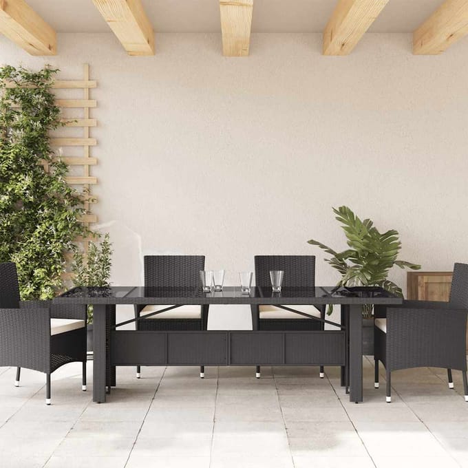 vidaXL - Tuintafel - met - glazen - blad - 240x90x75 - cm - poly - rattan