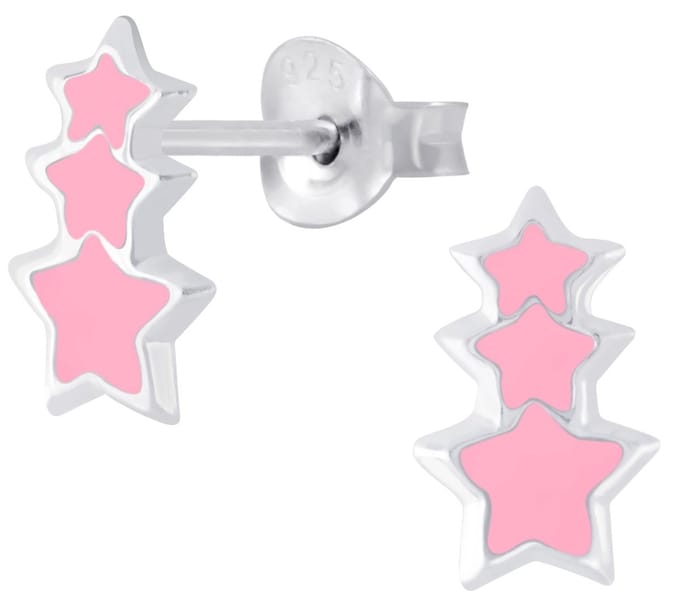 Joy|S - Zilveren 3 sterren oorbellen ster roze