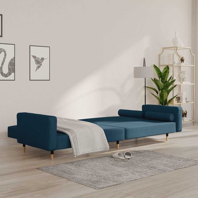 vidaXL - Slaapbank - 2-zits - met - 2 - kussens - fluweel - blauw