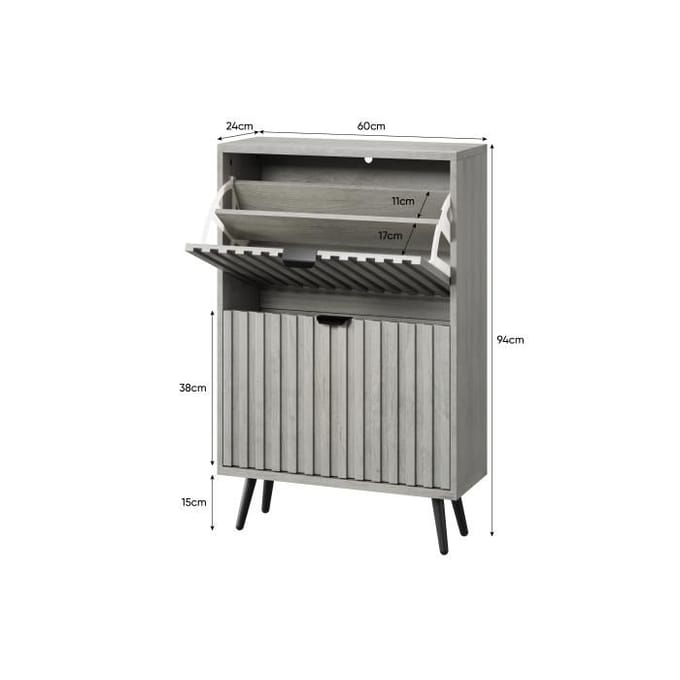 Een verborgen schoenenkast met een grijze nis van 60 cm en 2 klapladen.