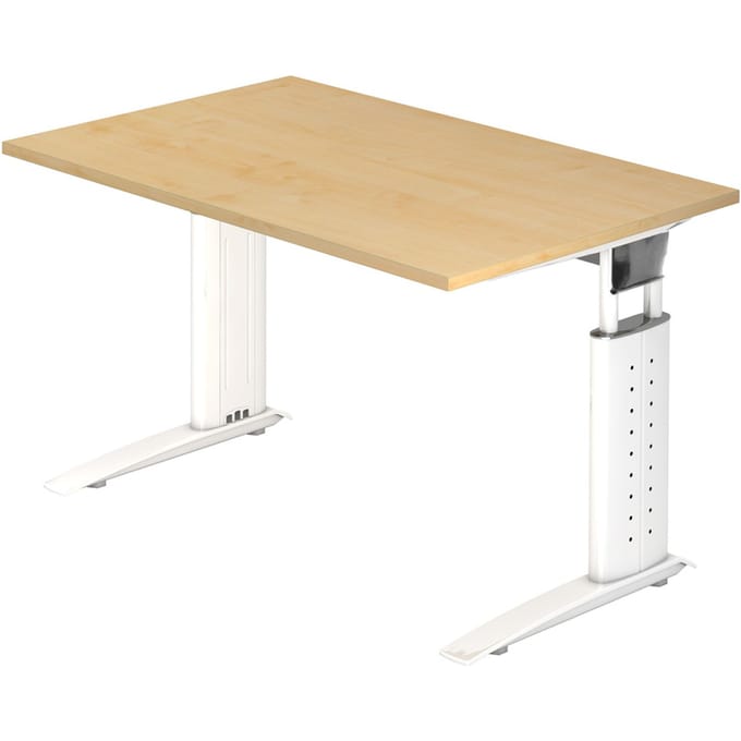 Bureautafel TARVIS, C-poot, vierkant, B 1200 mm, onderstel wit, in hoogte verstelbaar, esdoorn
