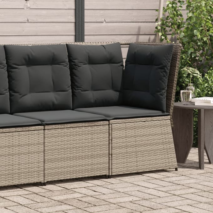 vidaXL - Tuinhoekbank - met - kussens - poly - rattan - grijs