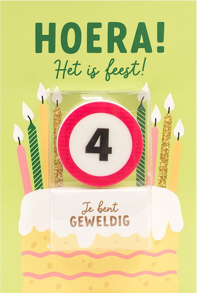 Verjaardagskaart met kaars | 4 jaar | Je bent geweldig