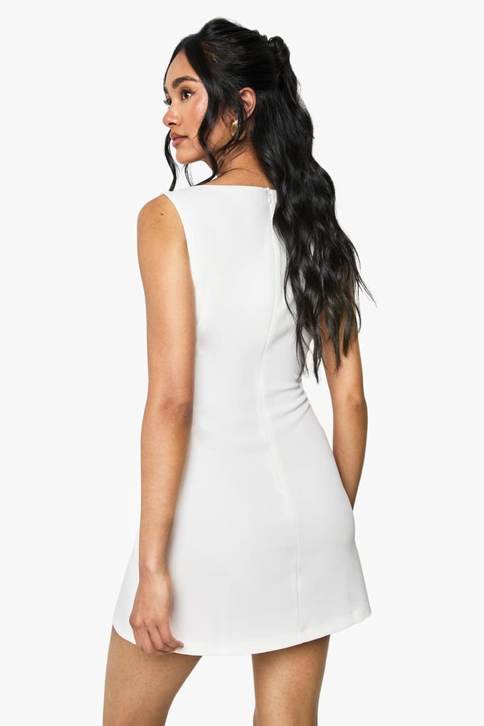 boohoo Dames Slash Neck Fit & Flare Micro Mini Jurk | Ivoor | Maat: 36