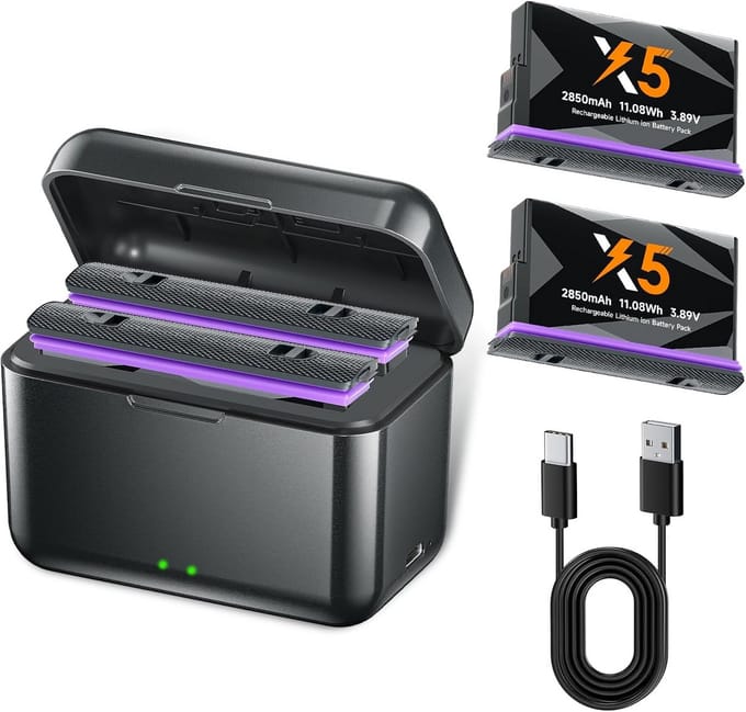 2 Stuks Camera Accu 2850mAh Vervanging voor X5 Camera met USB-C Snellader