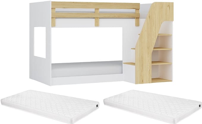 Vente-unique Stapelbed hout natuurlijk licht, wit 90 x 190 cm