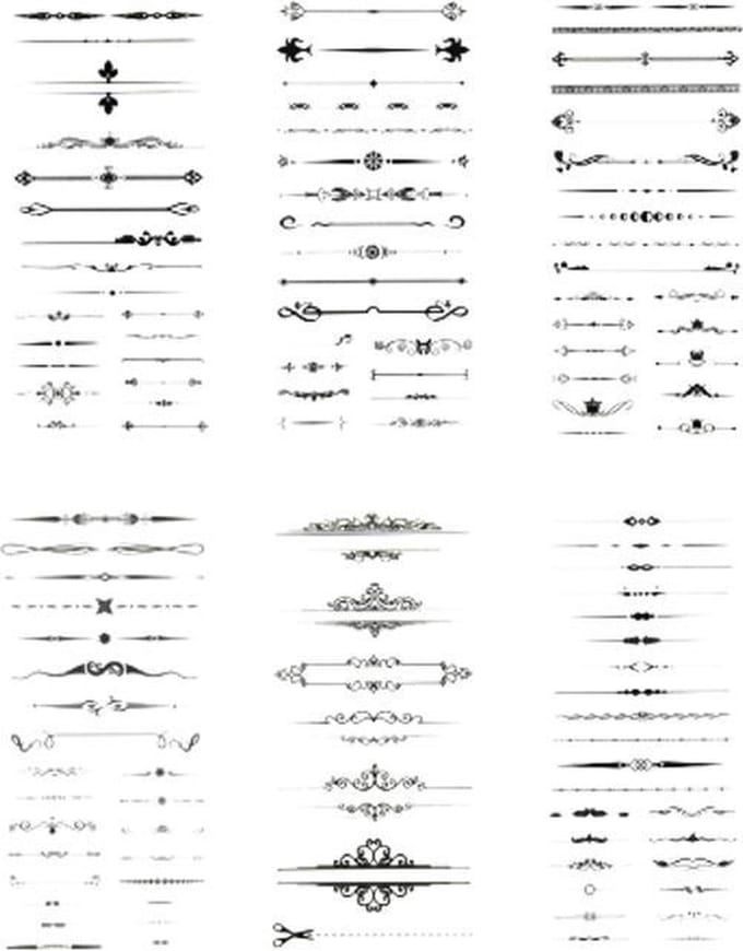 Set van 6 vellen Stickers Kalligrafie Tekst Divider | Stickers Zwart Wit