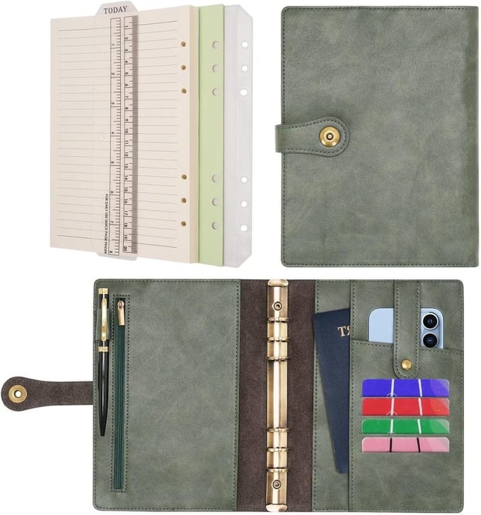 Ringband Organizer - Leren Notitieboek - Zakelijk Plannen - Navulbaar Ontwerp - A5 Formaat - Groen