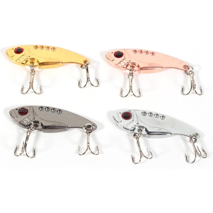 4 stuks 11g 55mm Metalen VIB Visaas Crankbaits Rode Ogen Visachtige Haak Tackle beige