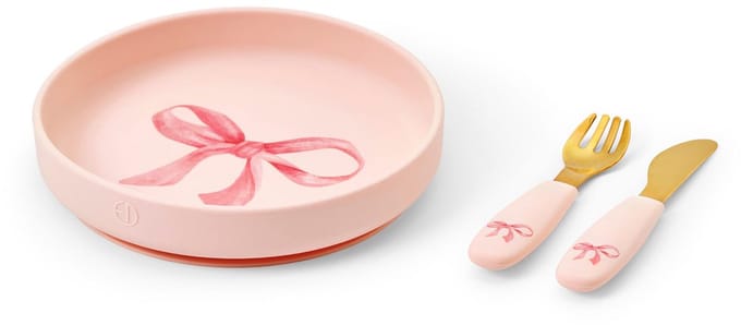 Elodie Silcone bord - Eetset - Silcone bord - Eetset - Kinderbord + vork + mes - Baby servies - Babyservies set -Rosy Bow