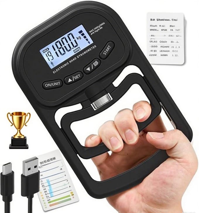 Smart Grip Tester - Digitale handdynamometer tot 180 kg - Griptester - USB en batterij - LCD-display handvat - Persoonlijke records - Vingerkracht training - Handtrainer