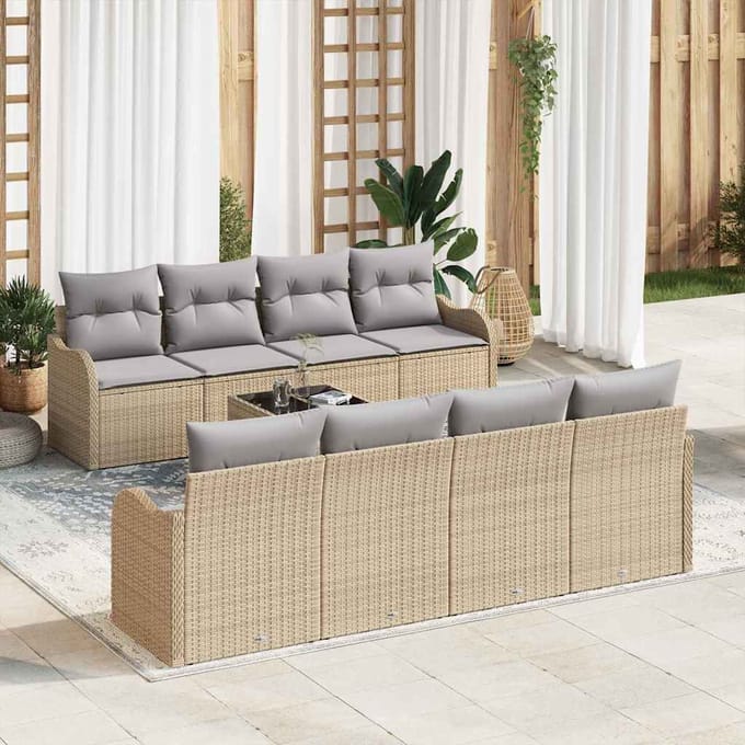 vidaXL - Tuinbank - Set - 9 - st - 6-zits - Beige - poly - rattan