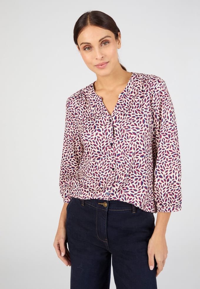 Damart - Overhemdblouse van warm tricot - Dames - Beige - S