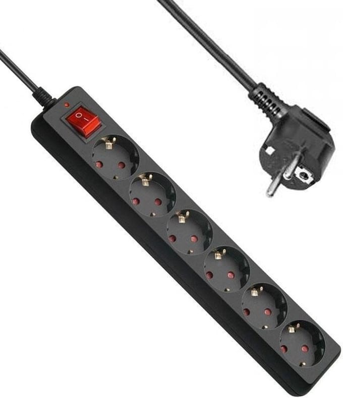 Allteq - Stekkerdoos met schakelaar - 6-voudig - 3 meter - Zwart