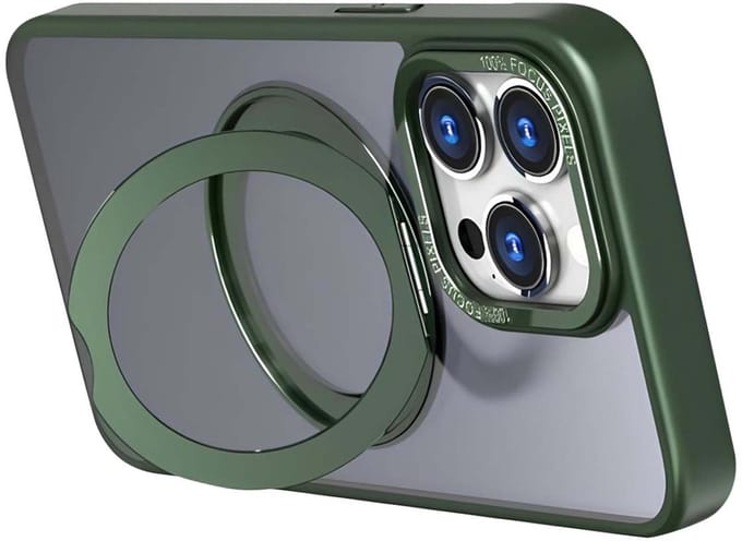 Jaym, Hoesje geschikt voor iPhone 16 Pro Max - MagSafe met Roterende Ring Standaard, Groen