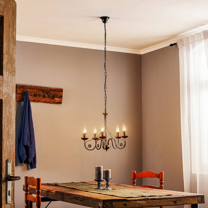 Lamkur Kroonluchter Ayleen van staal, 5-lamps, zwart