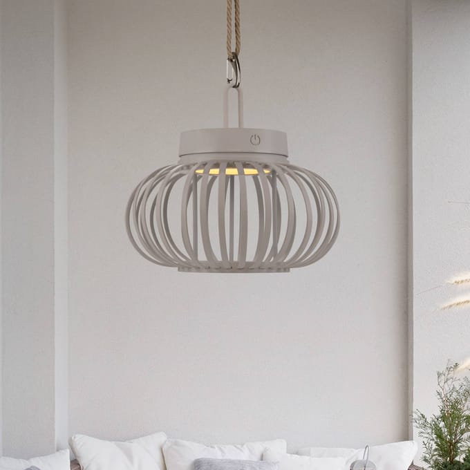 JUST LIGHT. GmbH JUST LIGHT. LED tafellamp Akuba grijs-beige 22cm bamboe