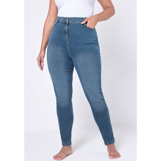 Yours Ava Skinny Stretchjeans In Middenblauw Size 48