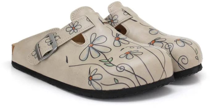 Goby – Beige Daisy Dames Clogs – Vegan – Handmade – Maat 41