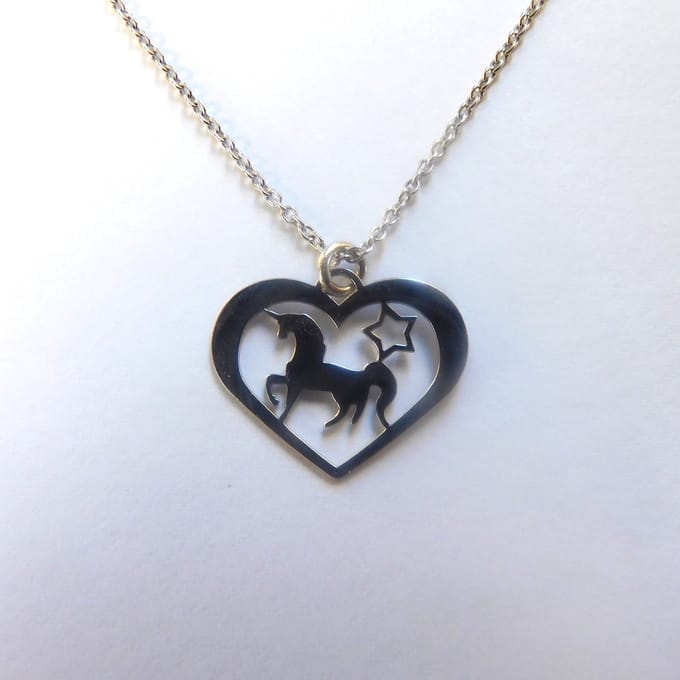 Hetty's - Zilveren - hanger - van een eenhoorn - Collier van 42 cm - Hart - Ster -