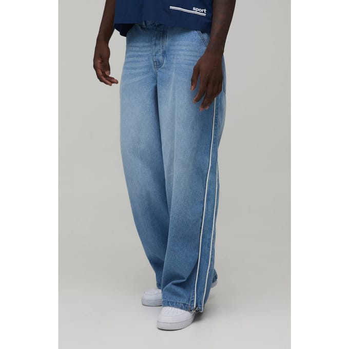 Jeans Met Zijstreep En Parachute Pasvorm | Light Wash | Size 36R