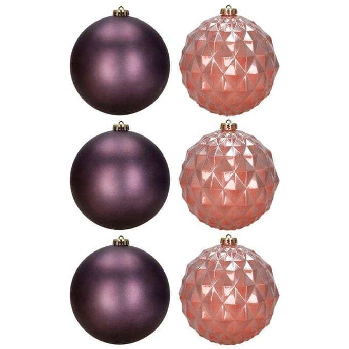 Springos Kerstballen | 6 Stuks | 15 cm | Paars | Rose Goud