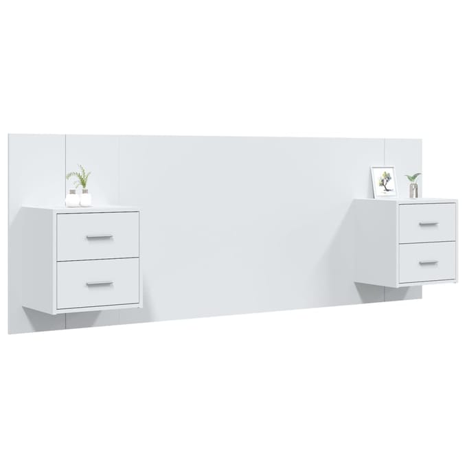 vidaXL - Hoofdbord - met - kastjes - bewerkt - hout - wit
