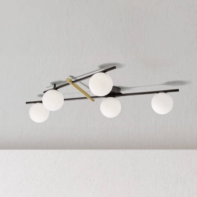miloox by Sforzin Kika plafondlamp, 5-lamps, zwart/wit, metaal, glas