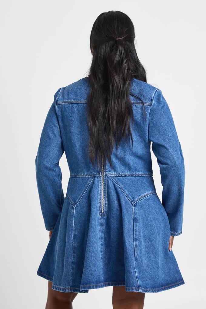 boohoo Dames Plus Denim Knoop Skater Jurk | Medium Blauw | Maat: 44