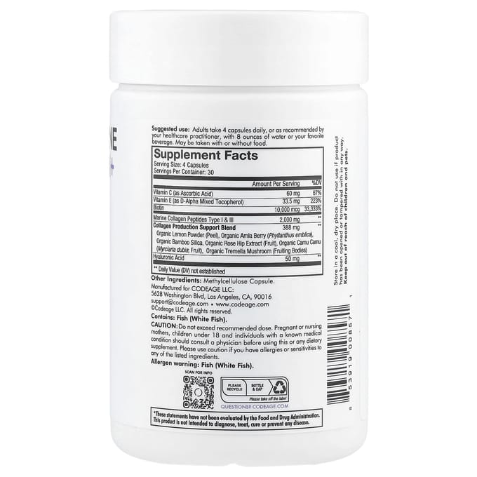 Codeage Naturel, collagène marin biotine, 120 capsules