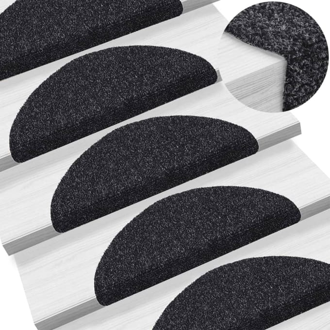 vidaXL - Trapmatten - Zelfklevend - 15 - stuks - 56x17x3 - cm - Zwart - Halfrond