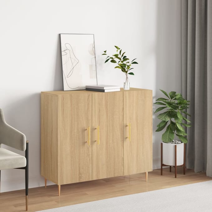 vidaXL - Dressoir - 90x34x80 - cm - bewerkt - hout - sonoma - eikenkleurig