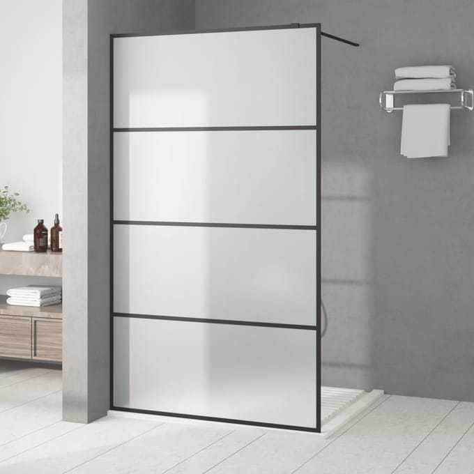 vidaXL - Inloopdouchewand - 115x195 - cm - mat - ESG-glas - zwart
