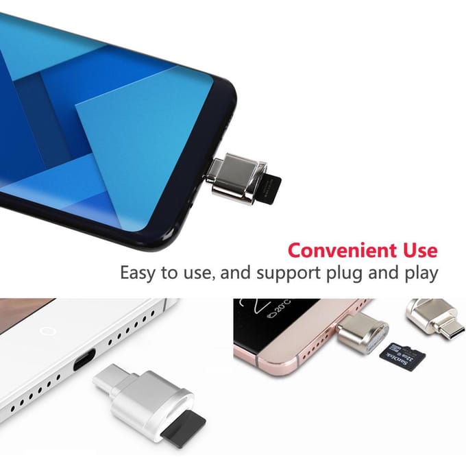 USB Type C Kaartlezer Aluminiumlegering TF Flash Geheugenkaartlezer OTG Adapter voor MacBook Windows blue
