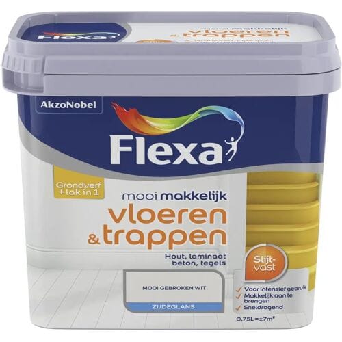 Flexa - Mooi Makkelijk Vloeren & Trappen Zijdeglans - Gebroken Wit / Ral 9010 - 750 Ml