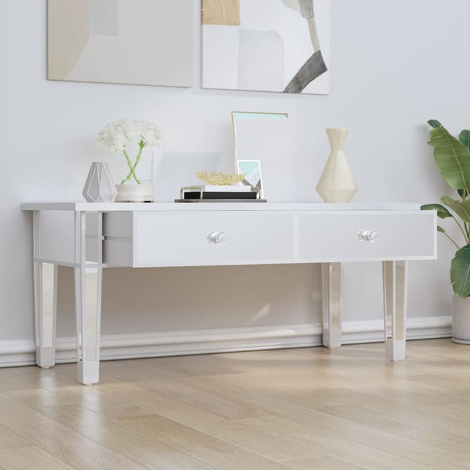 vidaXL - Salontafel - gespiegeld - 106x45x45 - cm - bewerkt - hout - en - glas