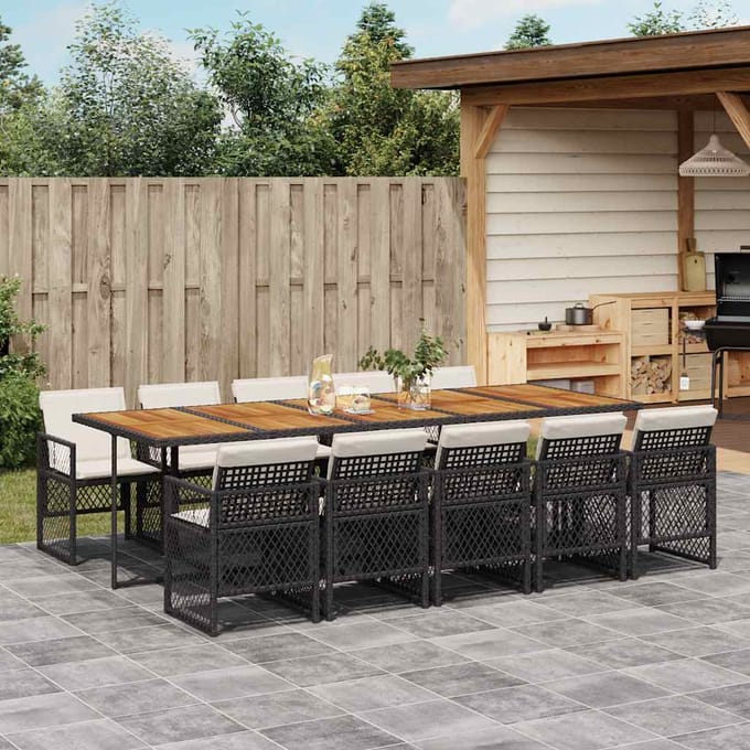 vidaXL - 11-delige - Tuinset - met - kussens - poly - rattan - zwart