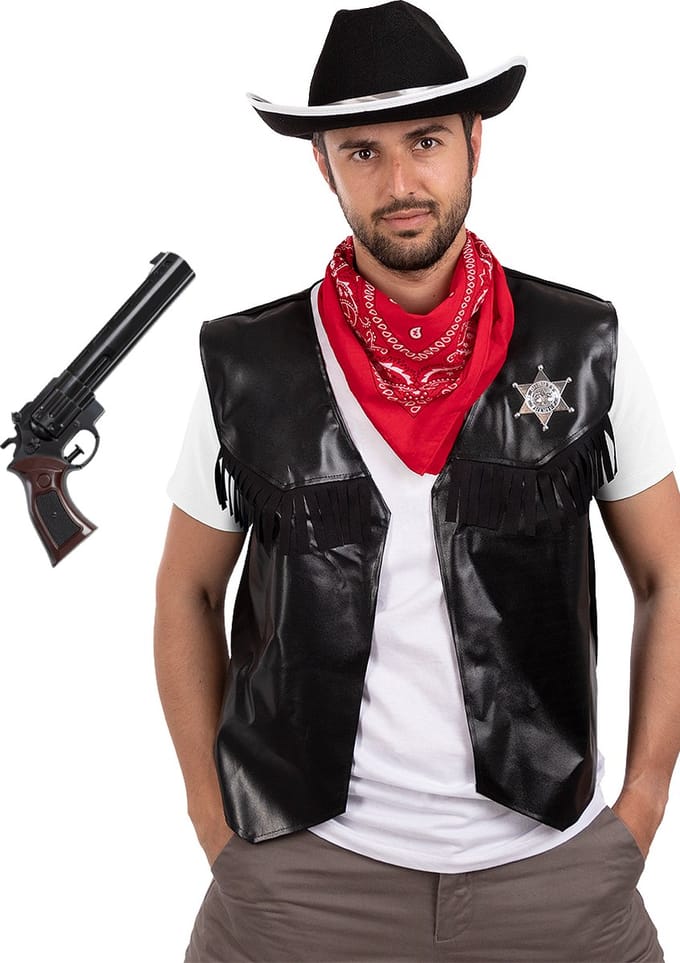 FUNIDELIA Cowboykostuum met wapen voor mannen - Zwart