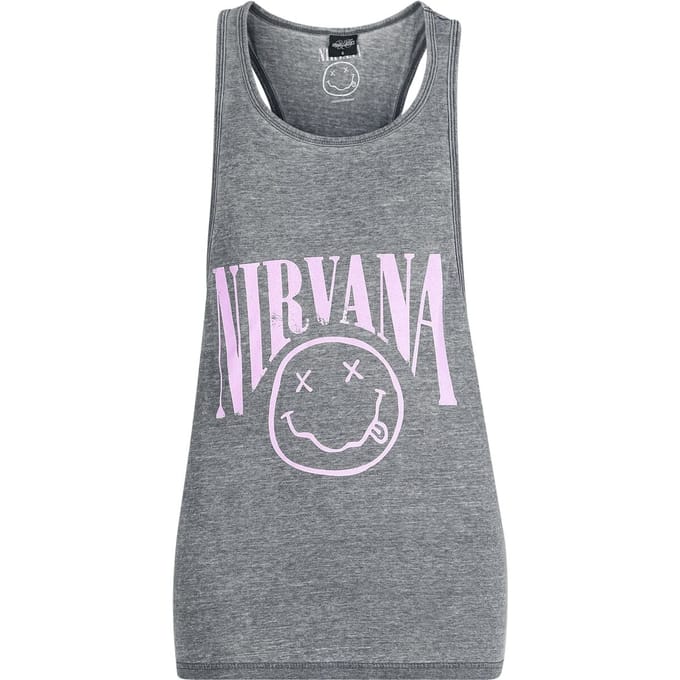 Nirvana Top - Curved Logo - S tot M - voor Vrouwen - donkergrijs gemêleerd
