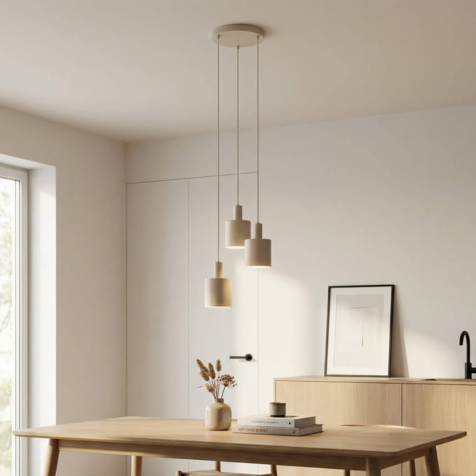 Lindby hanglamp Ovelia, beige, 3-lamps, metaal, E27
